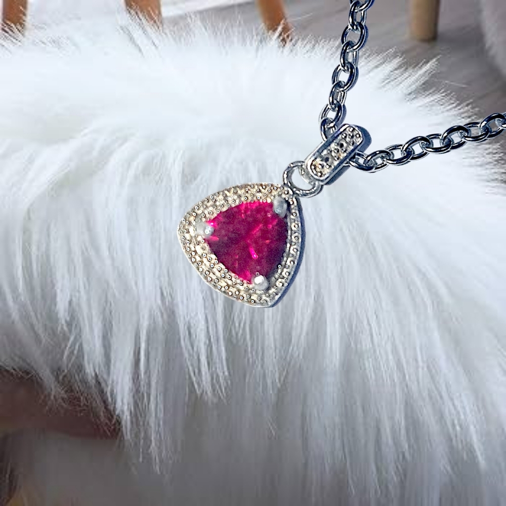 .Created Ruby Sterling Silver Pendant With Stainl… - image 2